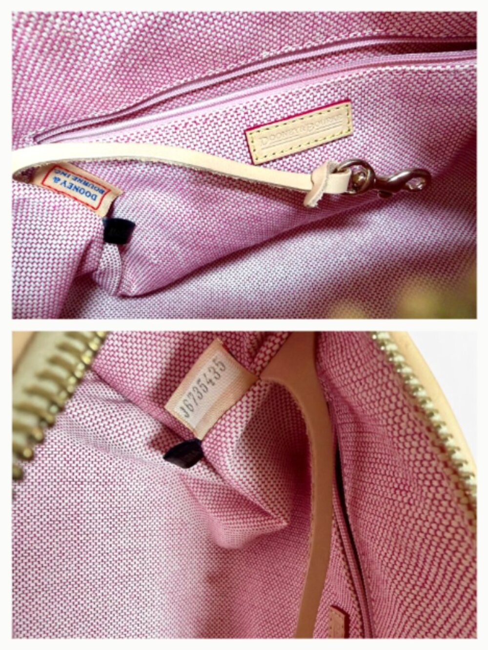 Dooney & Bourke Beige DB Monogram Canvas Bowler Satchel Leather Tassel Charm Bag - Picture 8 of 12